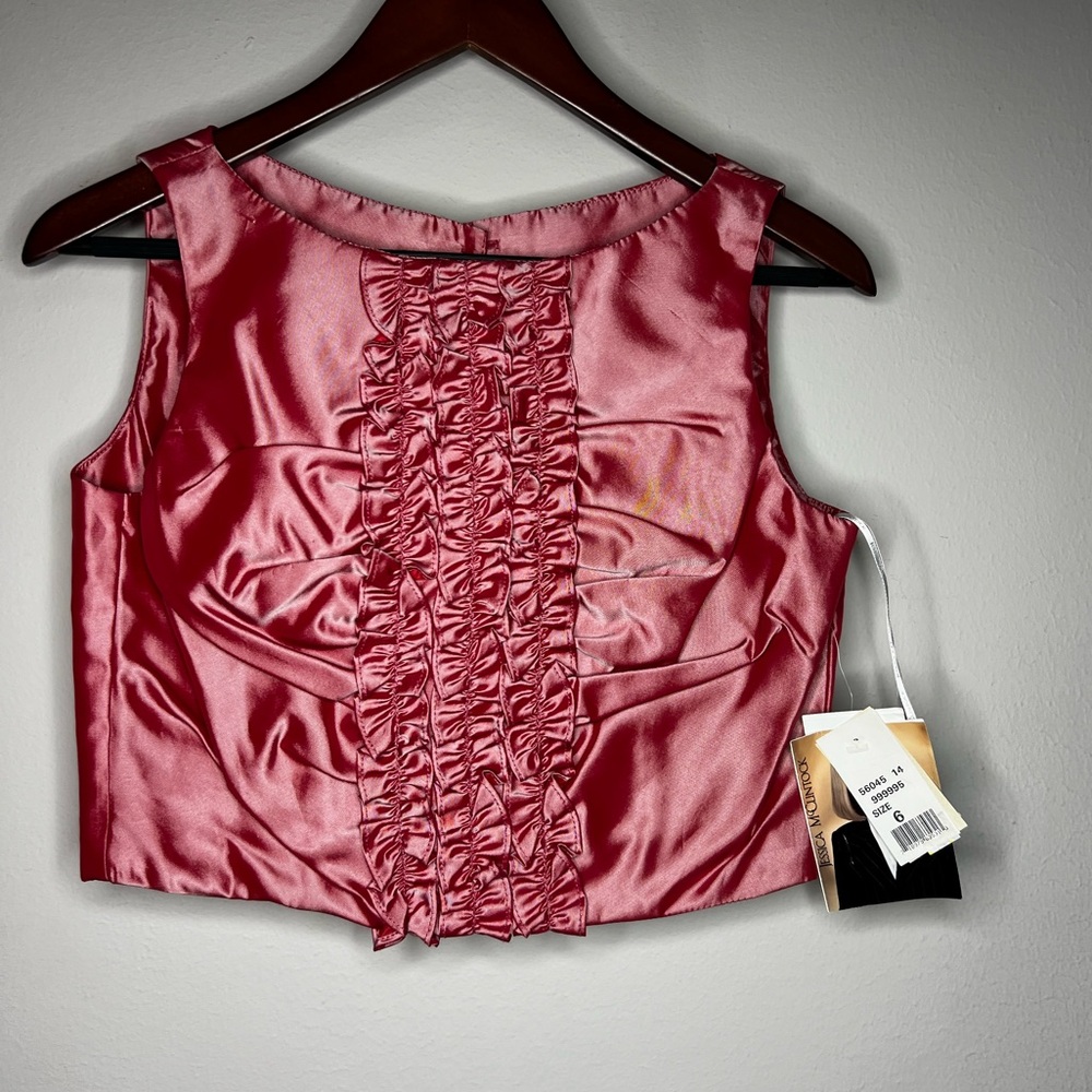 Jessica McClintock Millennium 2000 Ruffle Accent Cropped Sleeveless Top Sz 6 NWT